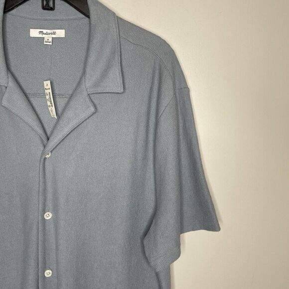 MADEWELL Shirt Men Medium East Short Sleeve Jacquard NEW Blue Button Up NO846 - Picture 2 of 12